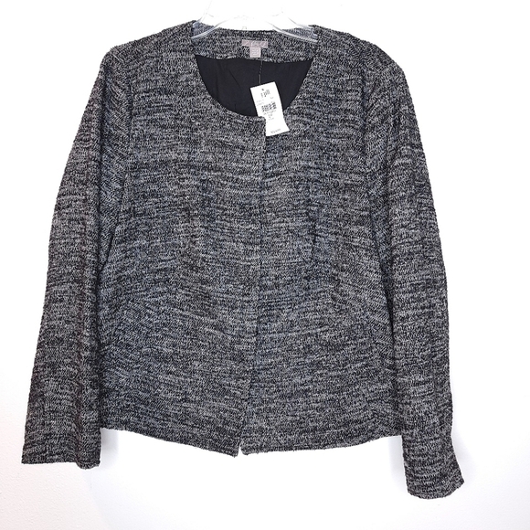 NEW j jill women's large petite snap button jacket gray blac blazer suit - Picture 1 of 15